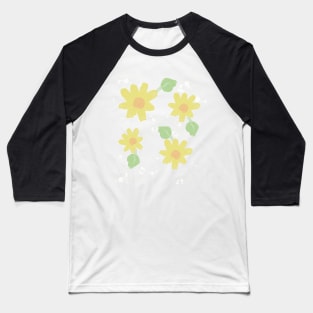 Simple Yellow Watercolor Floral Pattern Baseball T-Shirt